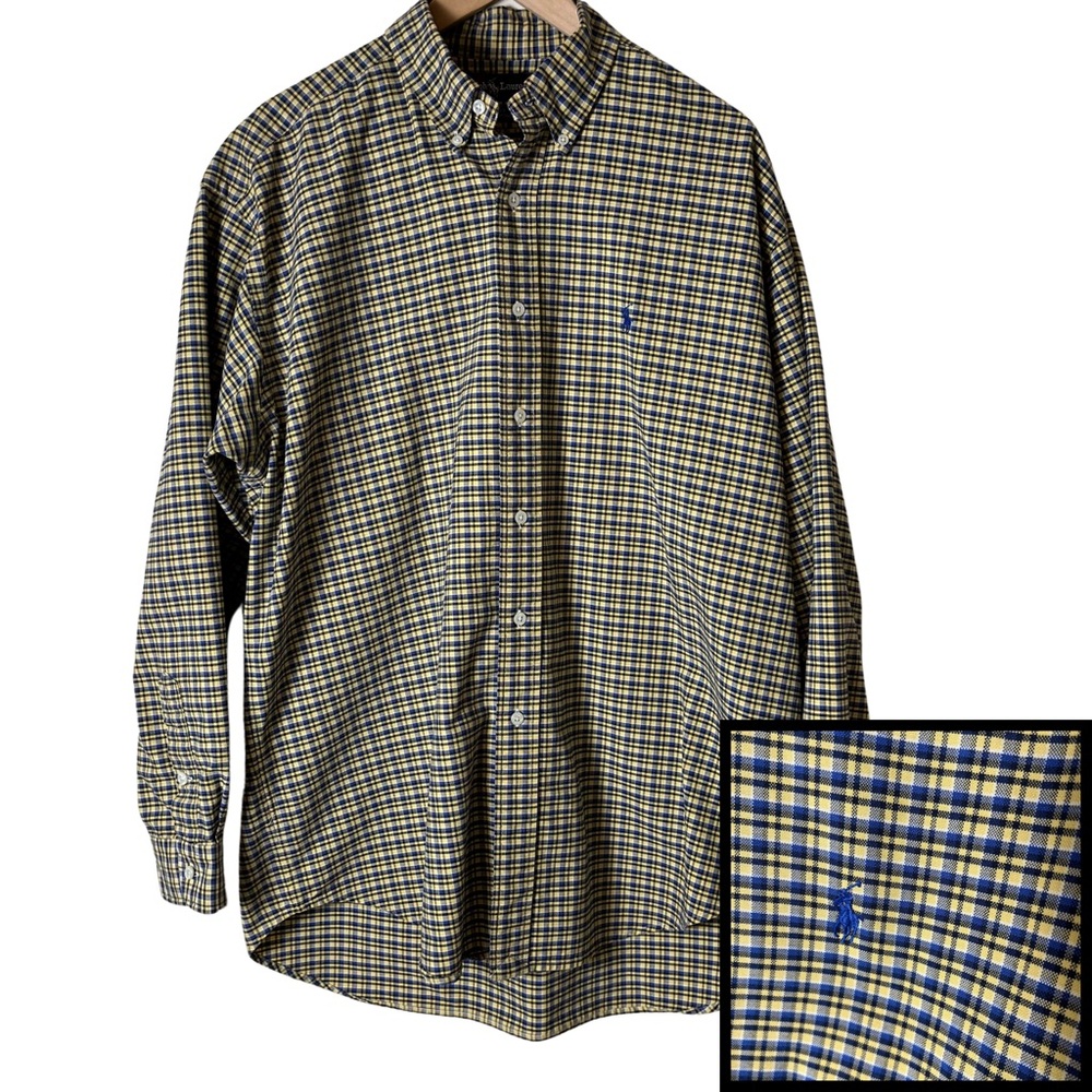 Ralph Lauren Blake Blue & Yellow Plaid Button Down Shirt Long Sleeve Size Large